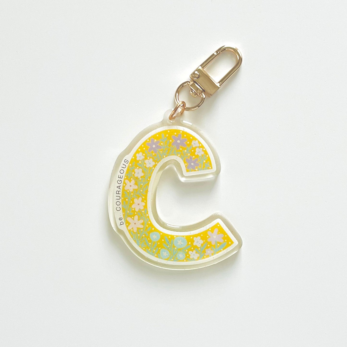 Letter C Affirmation Keychain – COURAGEOUS Floral Acrylic Charm