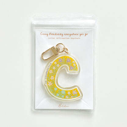 Letter Affirmation Keychains – Floral Pattern Epoxy Acrylic Charm