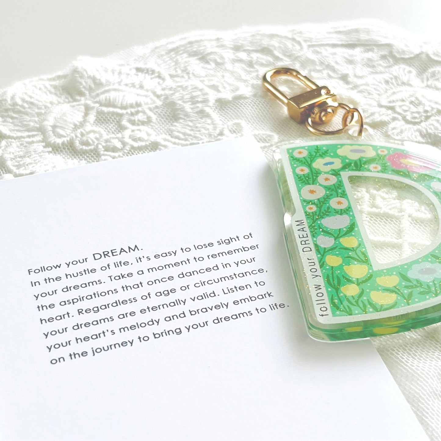 Letter Affirmation Keychains – Floral Pattern Epoxy Acrylic Charm
