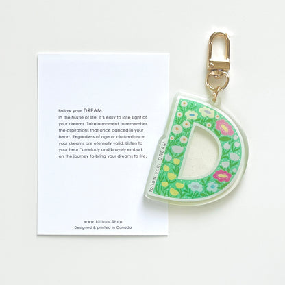 Letter D Affirmation Keychain – DREAM Floral Acrylic Charm