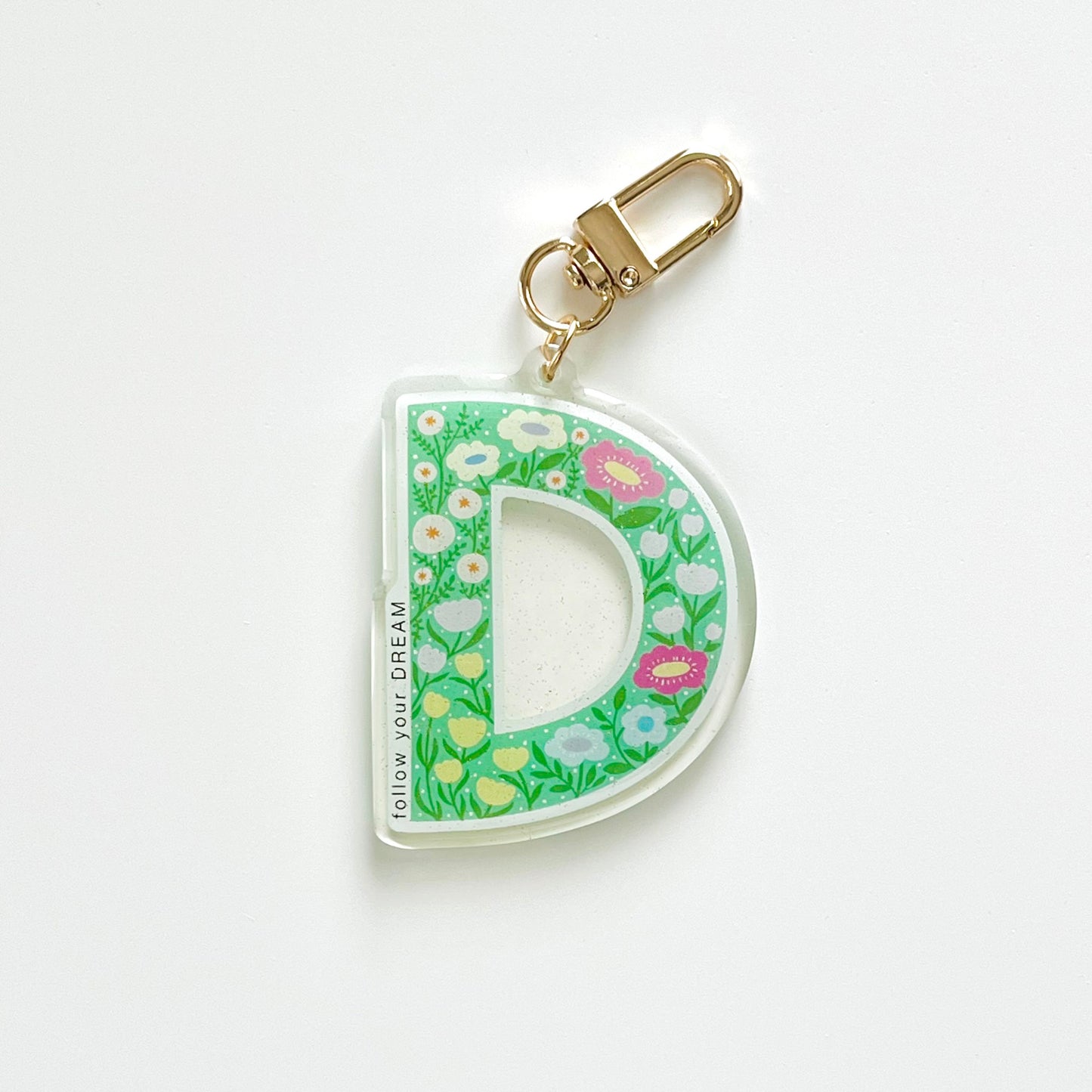 Letter D Affirmation Keychain – DREAM Floral Acrylic Charm