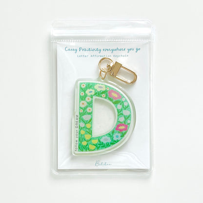 Letter Affirmation Keychains – Floral Pattern Epoxy Acrylic Charm