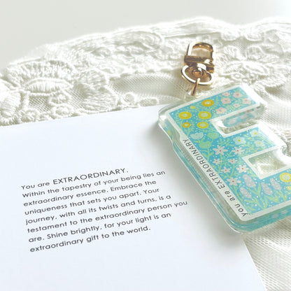 Letter Affirmation Keychains – Floral Pattern Epoxy Acrylic Charm