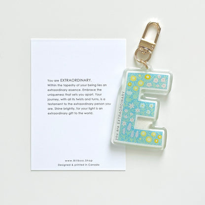 Letter E Affirmation Keychain – EXTRAORDINARY Floral Acrylic Charm