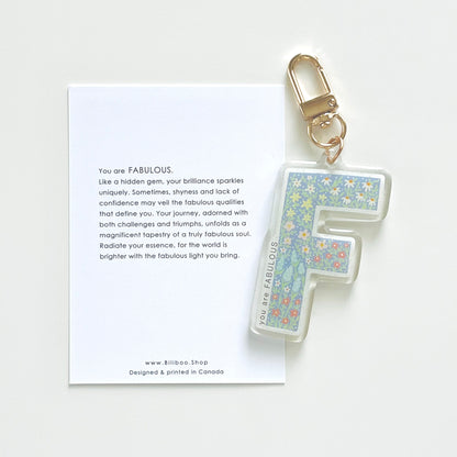 Letter F Affirmation Keychain – FABULOUS Floral Acrylic Charm