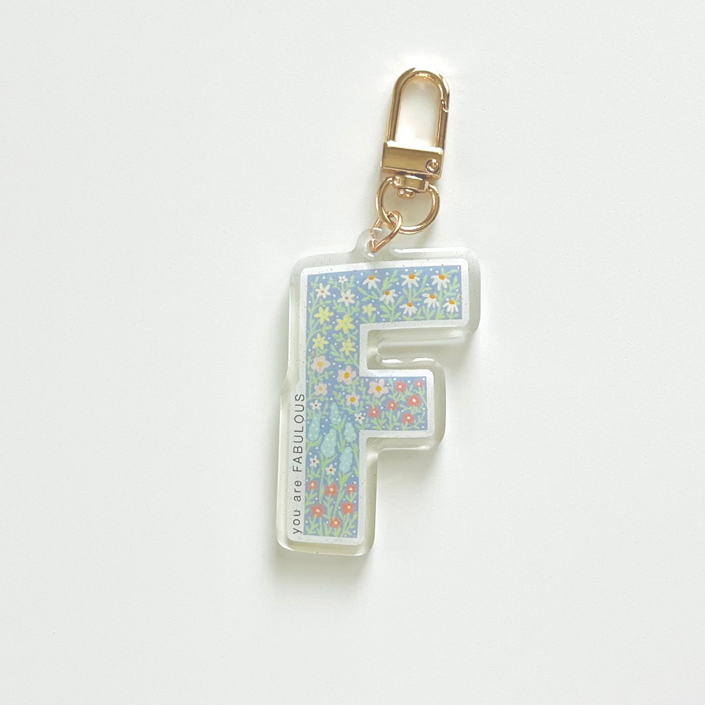 Letter F Affirmation Keychain – FABULOUS Floral Acrylic Charm