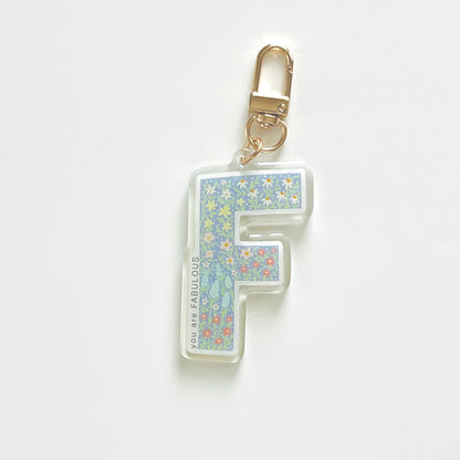 Letter F Affirmation Keychain – FABULOUS Floral Acrylic Charm