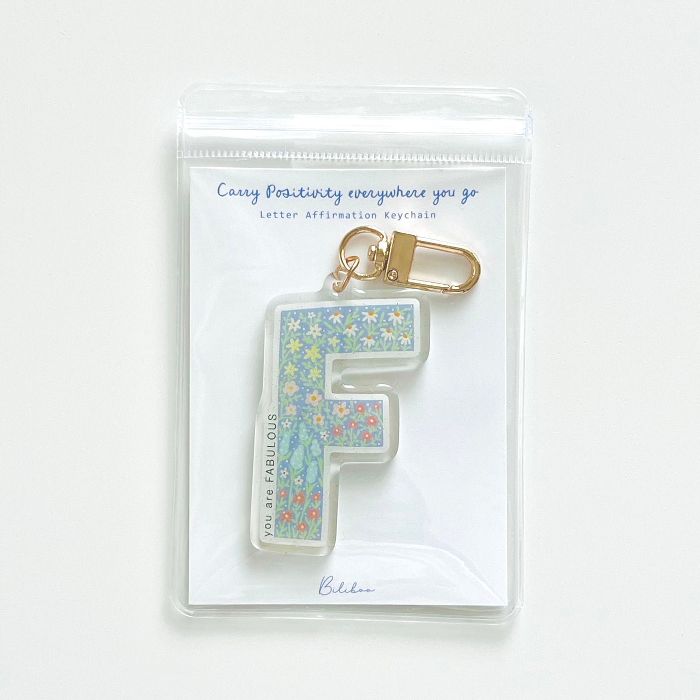 Letter F Affirmation Keychain – FABULOUS Floral Acrylic Charm