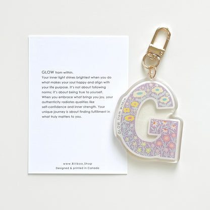 Letter G Affirmation Keychain – GLOW Floral Acrylic Charm