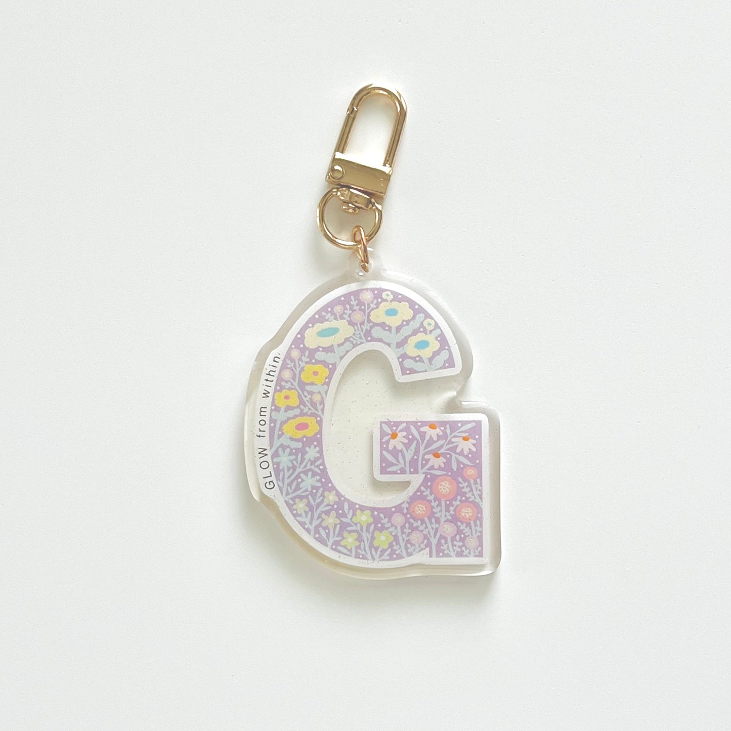 Letter G Affirmation Keychain – GLOW Floral Acrylic Charm