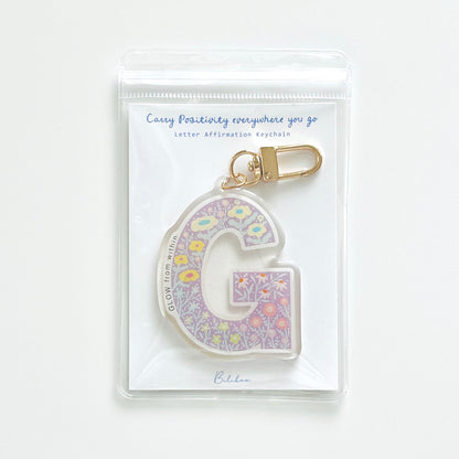 Letter G Affirmation Keychain – GLOW Floral Acrylic Charm