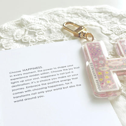 Letter H Affirmation Keychain – HAPPINESS Floral Acrylic Charm