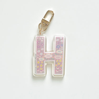 Letter H Affirmation Keychain – HAPPINESS Floral Acrylic Charm