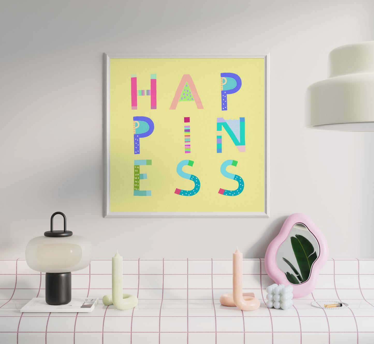 Happiness Poster (Soft Yellow) – Pick Pop Prints