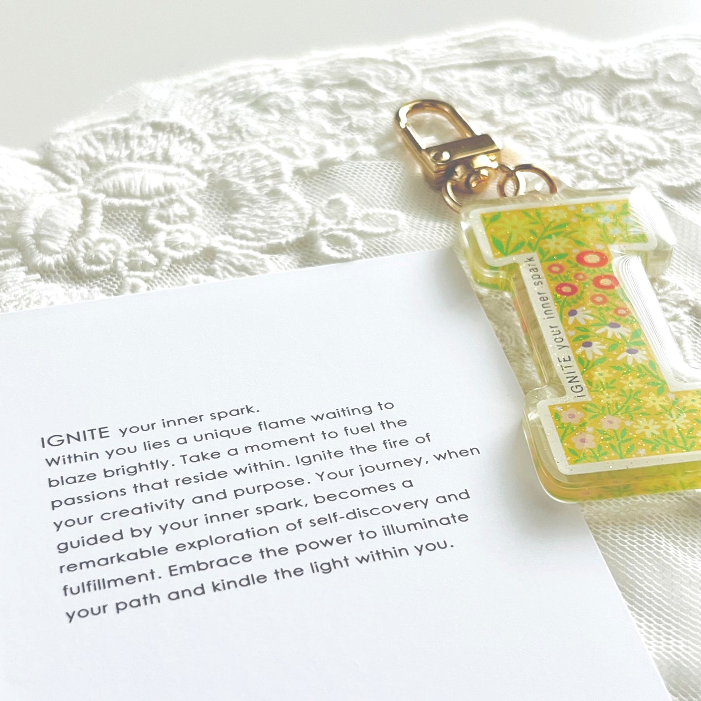 Letter Affirmation Keychains – Floral Pattern Epoxy Acrylic Charm