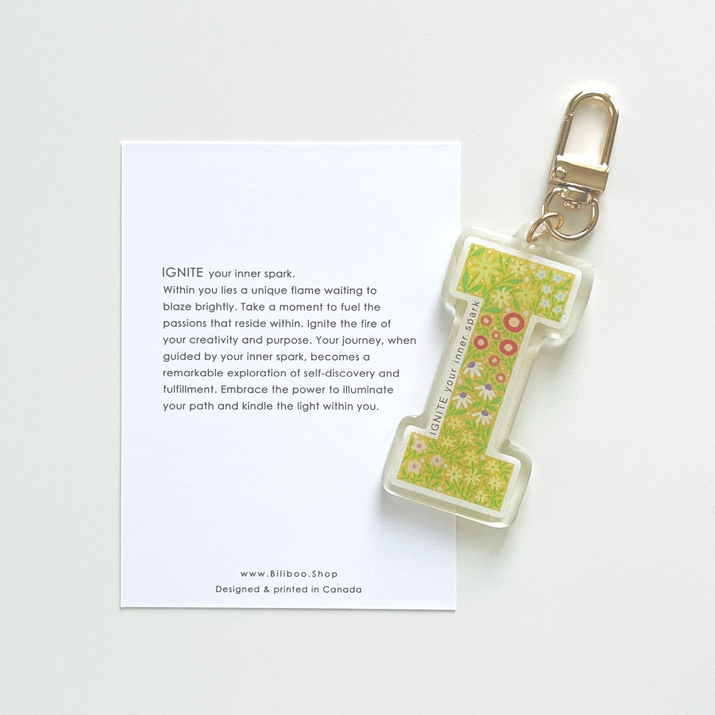Letter I Affirmation Keychain – IGNITE Floral Acrylic Charm