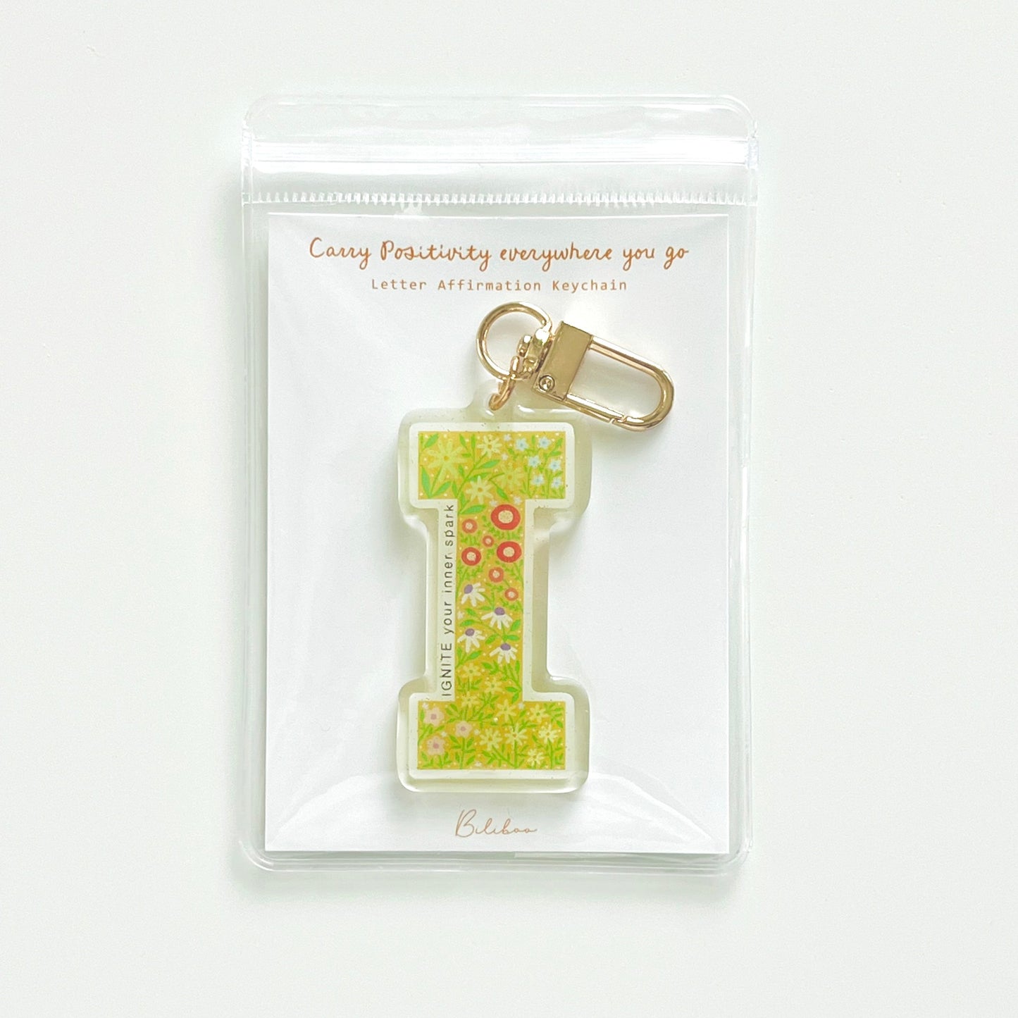 Letter Affirmation Keychains – Floral Pattern Epoxy Acrylic Charm