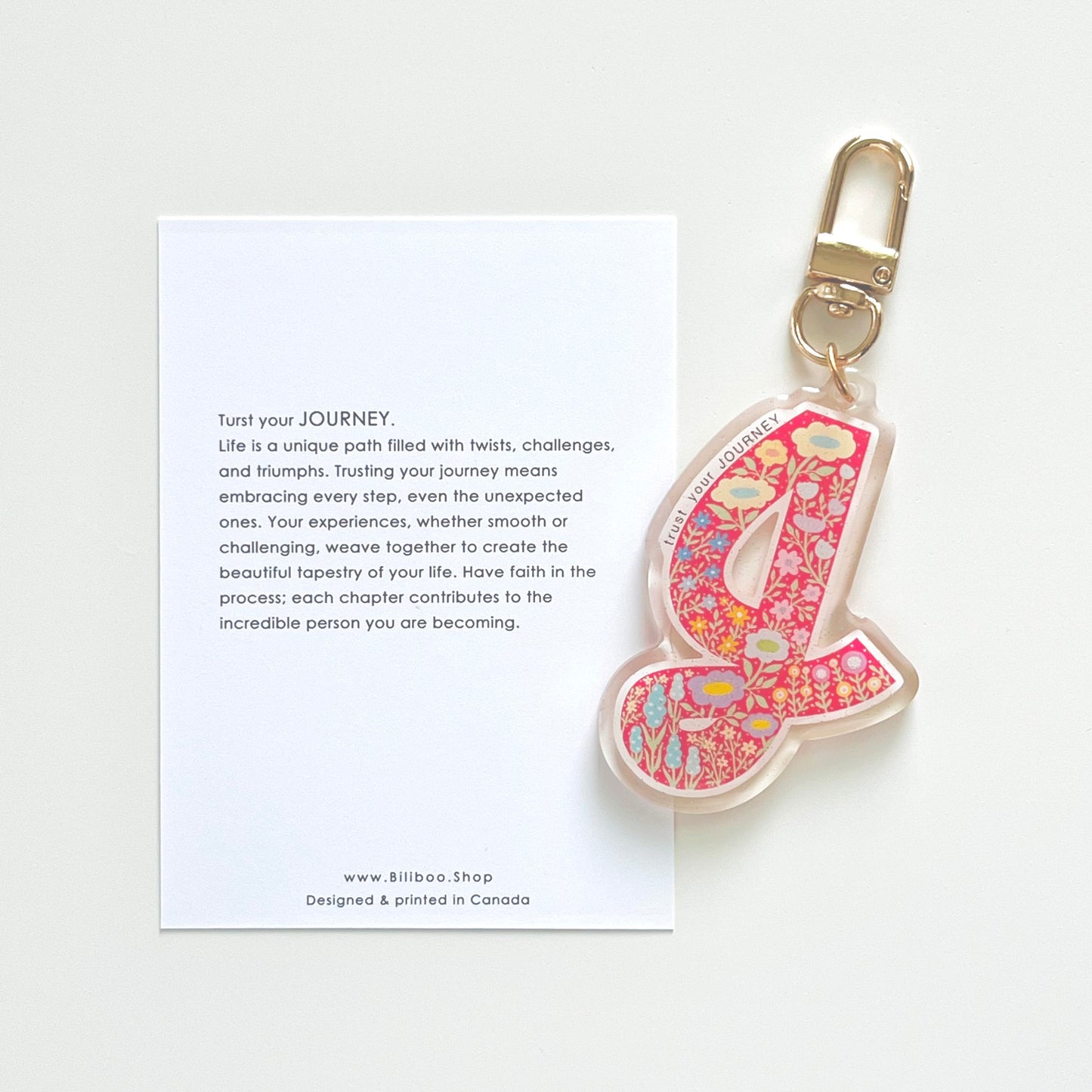Letter J Affirmation Keychain – JOURNEY Floral Acrylic Charm