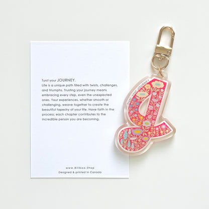 Letter J Affirmation Keychain – JOURNEY Floral Acrylic Charm