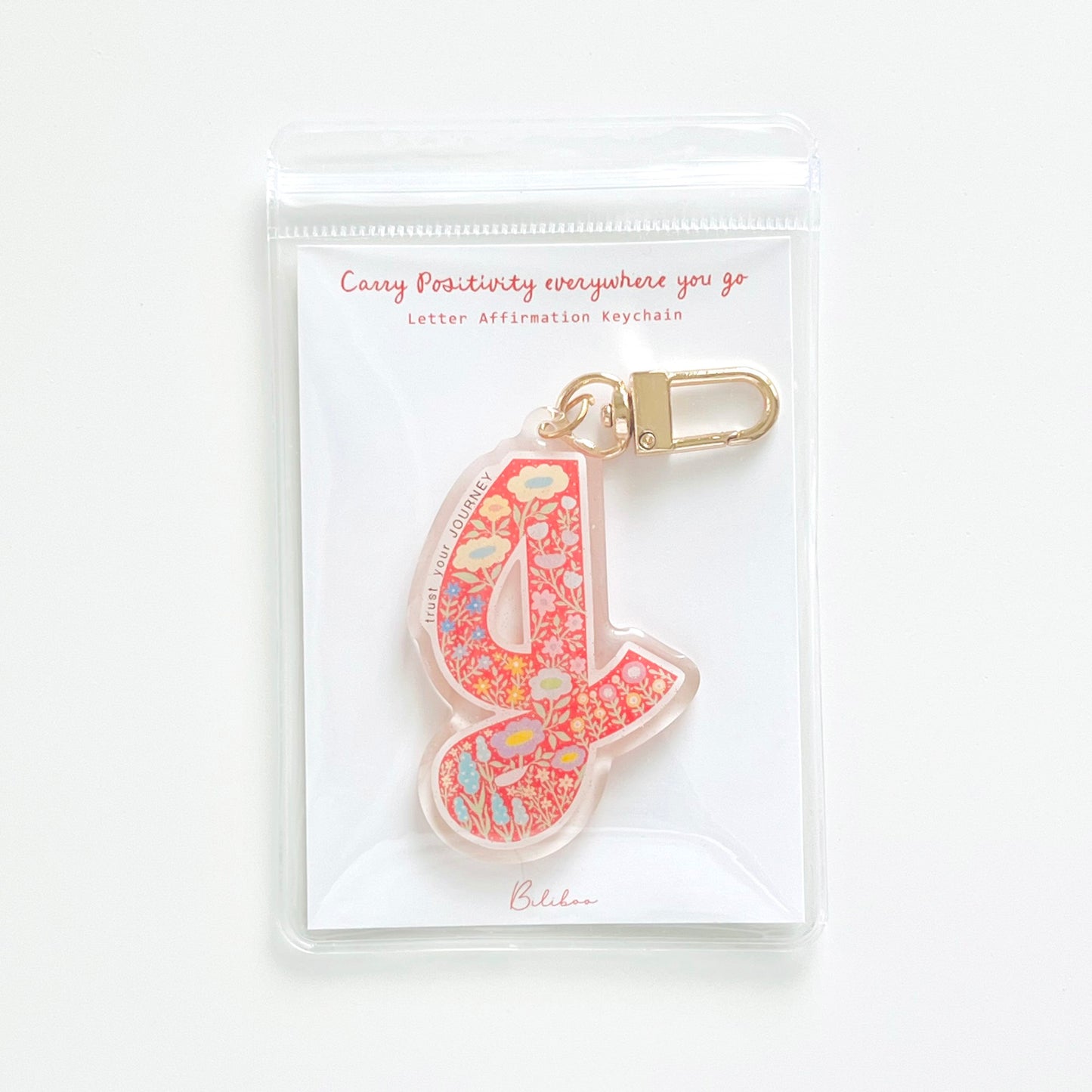 Letter J Affirmation Keychain – JOURNEY Floral Acrylic Charm