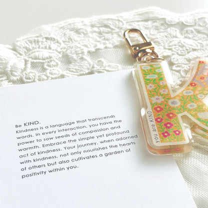 Letter K Affirmation Keychain – KIND Floral Acrylic Charm