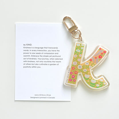 Letter K Affirmation Keychain – KIND Floral Acrylic Charm
