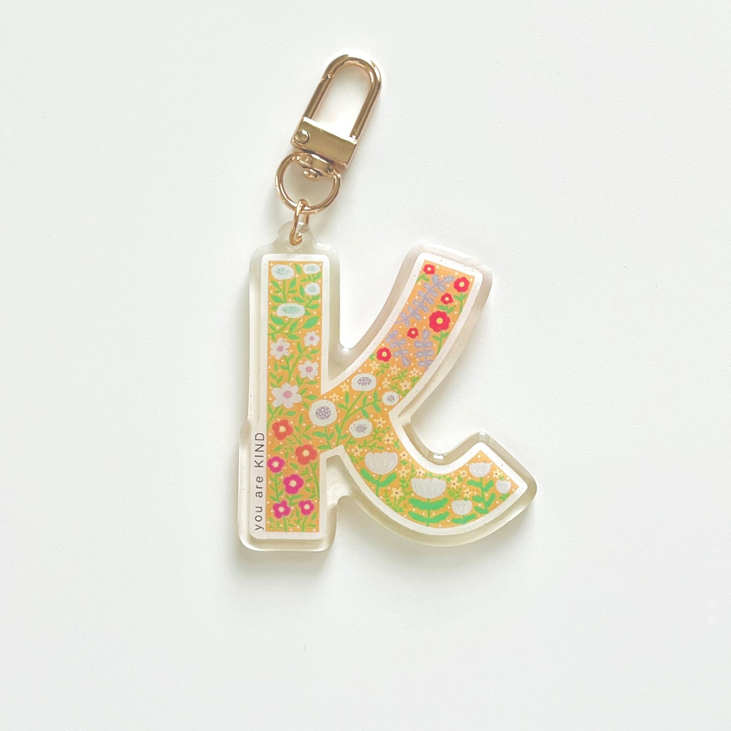 Letter K Affirmation Keychain – KIND Floral Acrylic Charm
