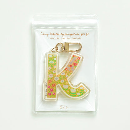 Letter K Affirmation Keychain – KIND Floral Acrylic Charm