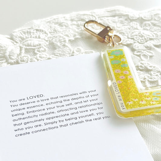Letter L Affirmation Keychain – LOVED Floral Acrylic Charm