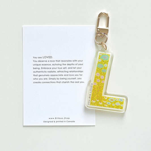 Letter L Affirmation Keychain – LOVED Floral Acrylic Charm