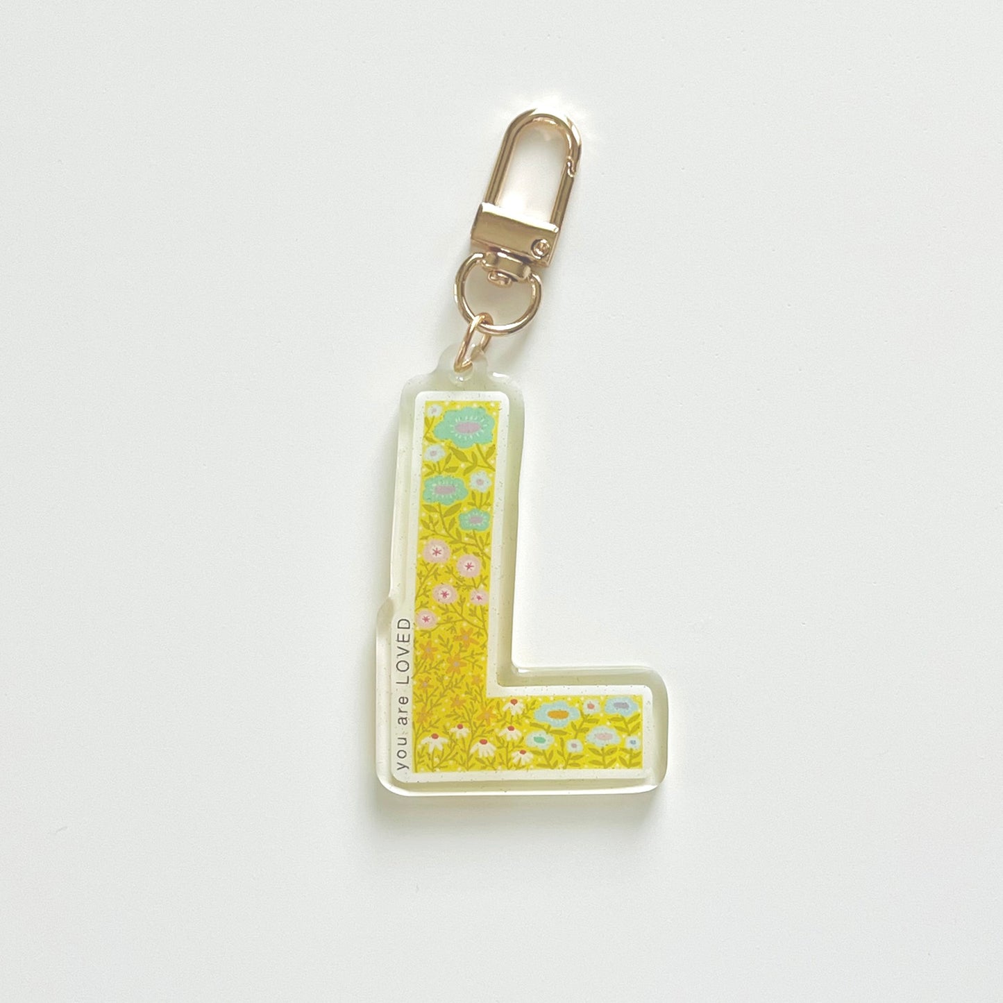 Letter L Affirmation Keychain – LOVED Floral Acrylic Charm