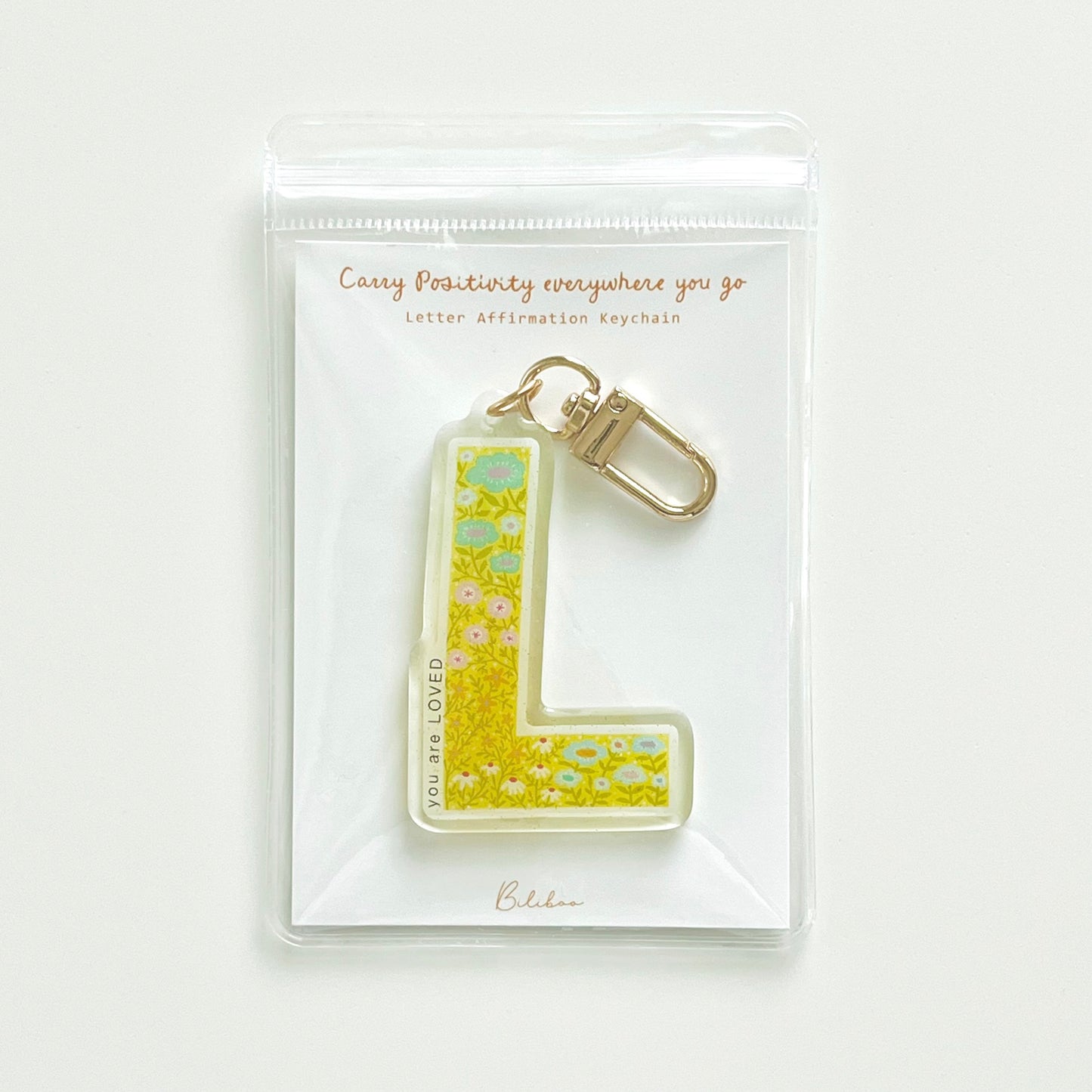 Letter L Affirmation Keychain – LOVED Floral Acrylic Charm