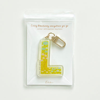 Letter L Affirmation Keychain – LOVED Floral Acrylic Charm