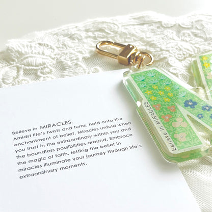 Letter M Affirmation Keychain – MIRACLES Floral Acrylic Charm