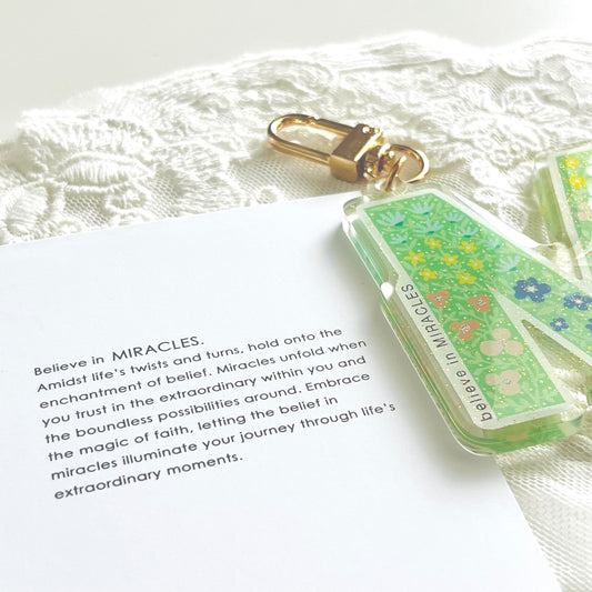 Letter M Affirmation Keychain – MIRACLES Floral Acrylic Charm