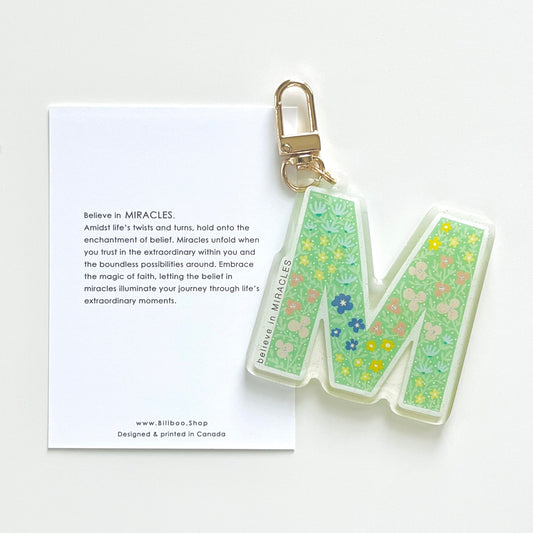 Letter M Affirmation Keychain – MIRACLES Floral Acrylic Charm