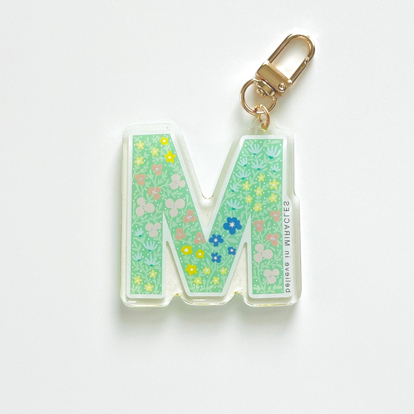 Letter M Affirmation Keychain – MIRACLES Floral Acrylic Charm