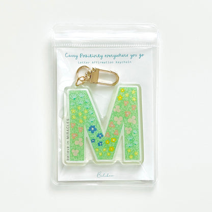 Letter M Affirmation Keychain – MIRACLES Floral Acrylic Charm