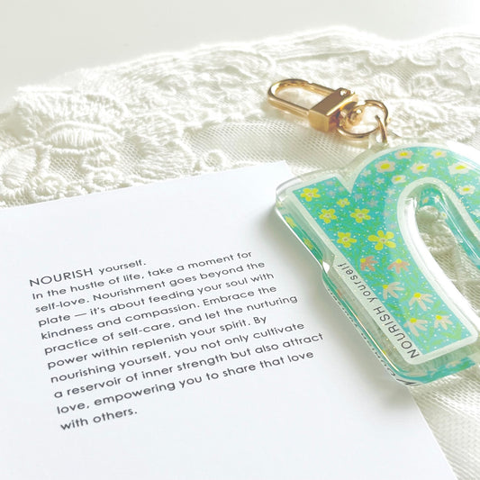 Letter N Affirmation Keychain – NOURISH Floral Acrylic Charm