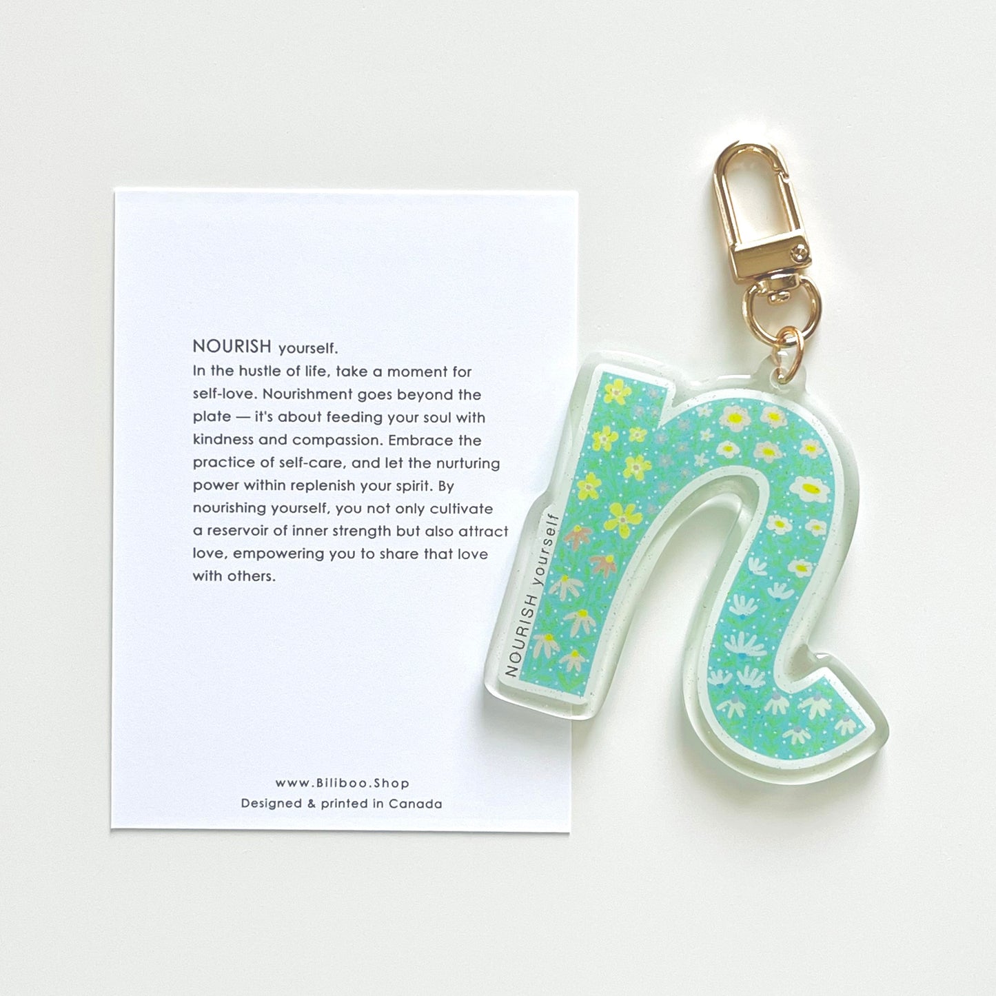Letter N Affirmation Keychain – NOURISH Floral Acrylic Charm
