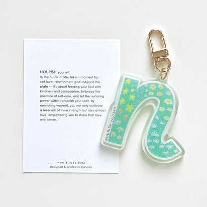 Letter N Affirmation Keychain – NOURISH Floral Acrylic Charm