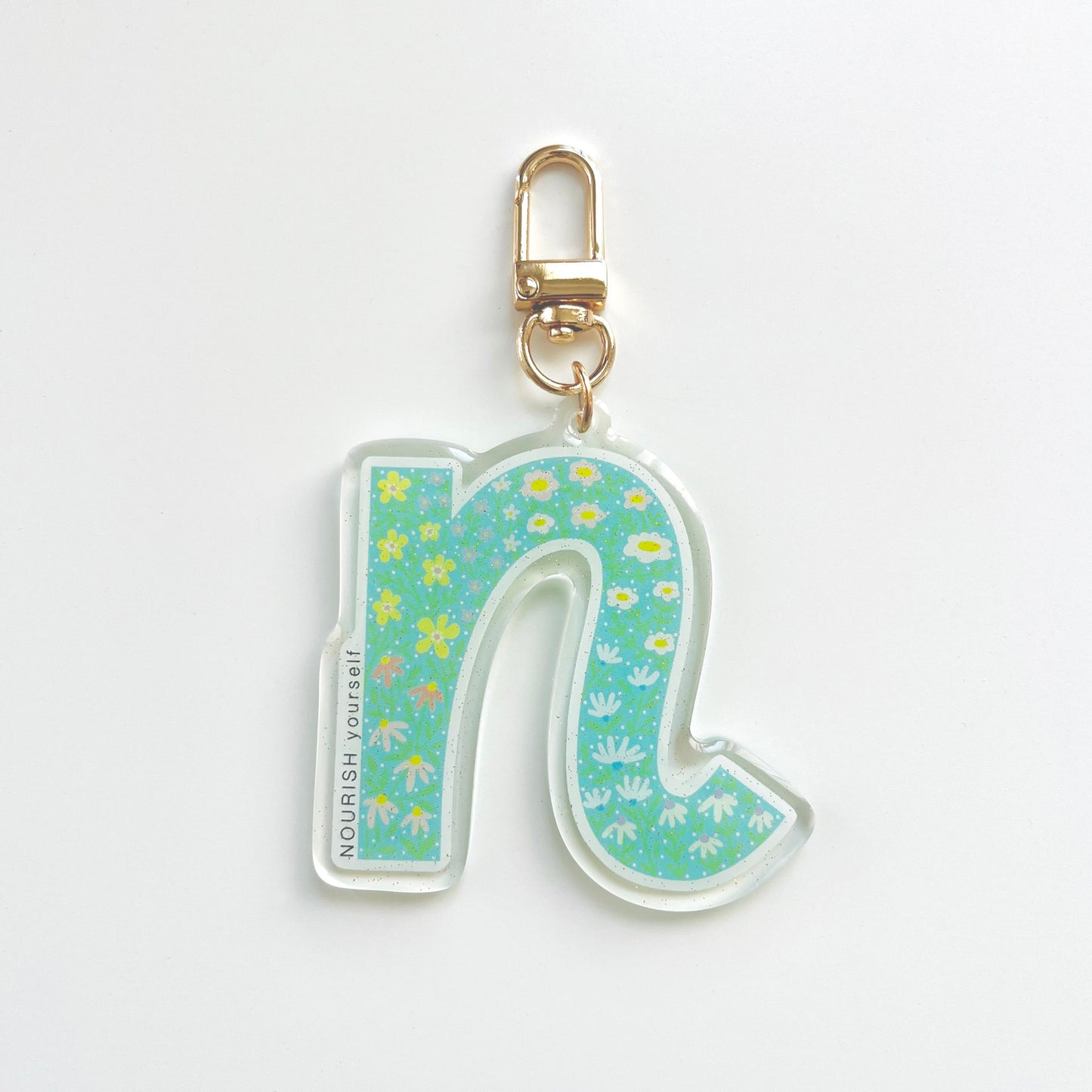 Letter N Affirmation Keychain – NOURISH Floral Acrylic Charm