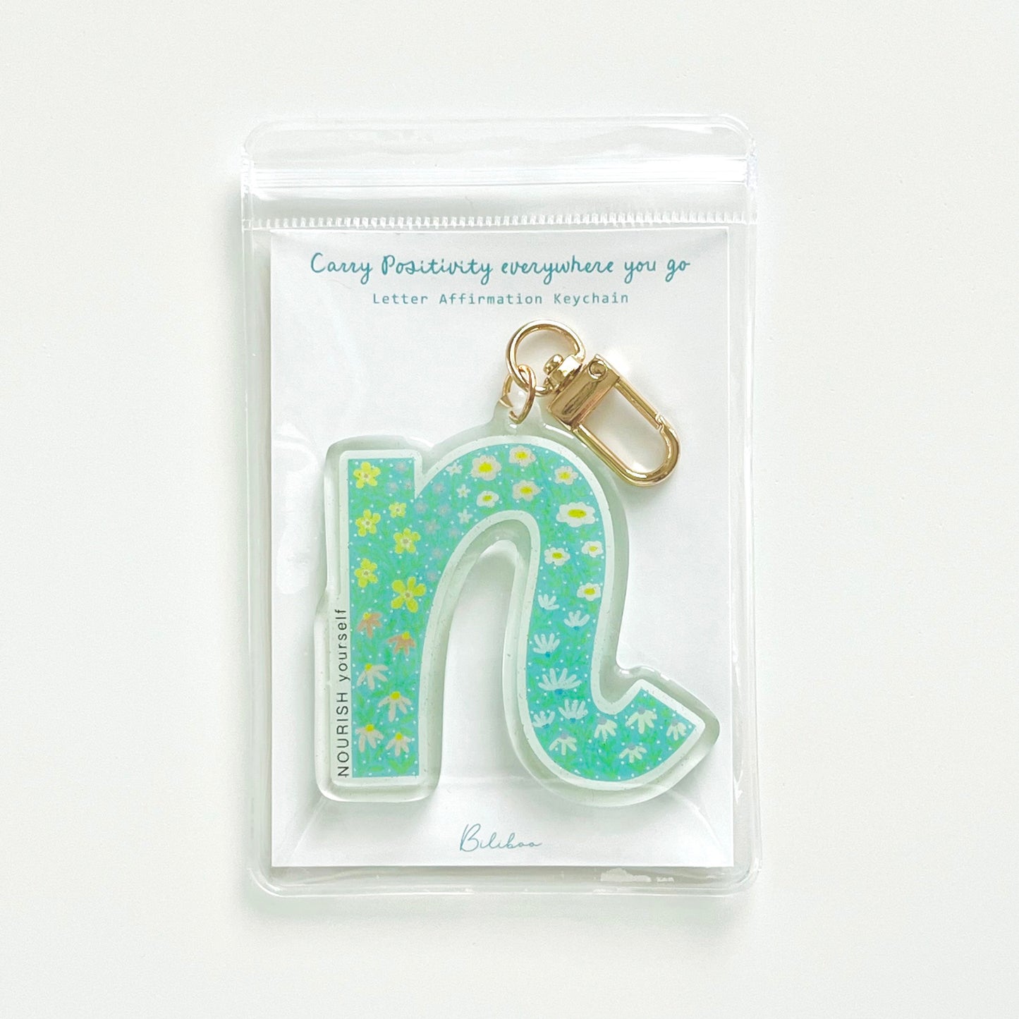 Letter N Affirmation Keychain – NOURISH Floral Acrylic Charm