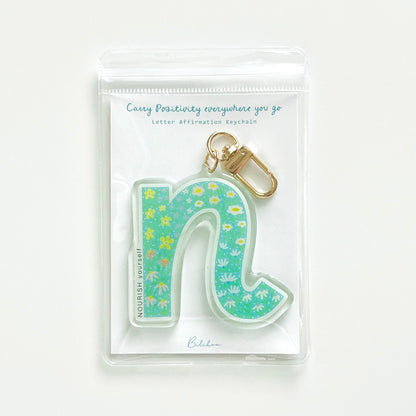 Letter N Affirmation Keychain – NOURISH Floral Acrylic Charm