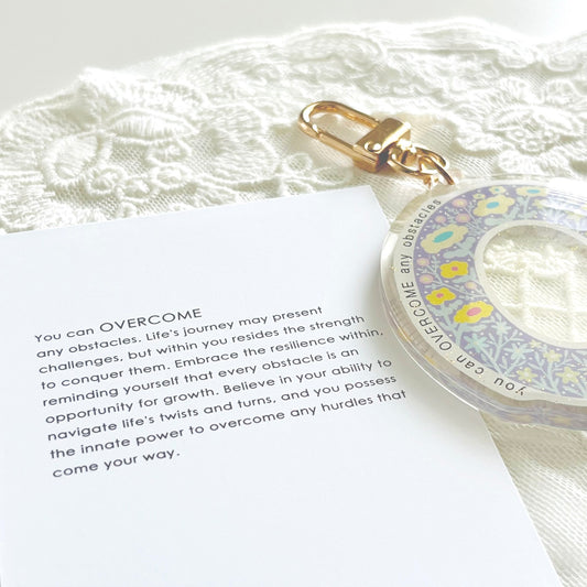 Letter O Affirmation Keychain – OVERCOME Floral Acrylic Charm