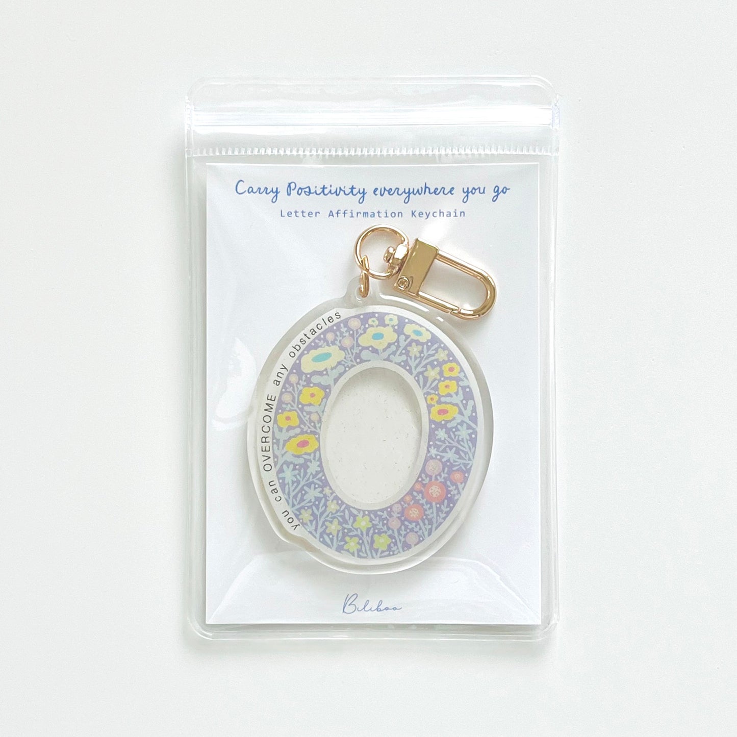 Letter O Affirmation Keychain – OVERCOME Floral Acrylic Charm