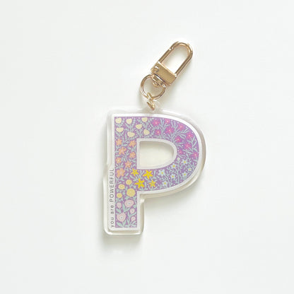 Letter P Affirmation Keychain – POWERFUL Floral Acrylic Charm