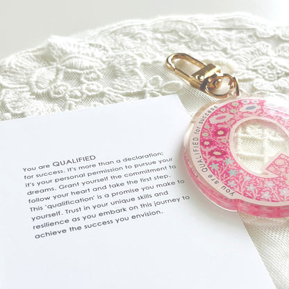 Letter Q Affirmation Keychain – QUALIFIED Floral Acrylic Charm