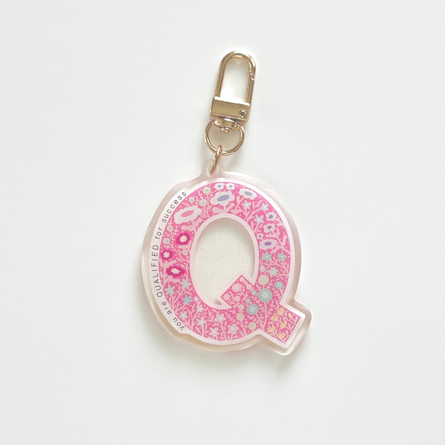 Letter Q Affirmation Keychain – QUALIFIED Floral Acrylic Charm