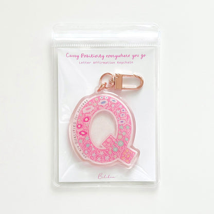 Letter Q Affirmation Keychain – QUALIFIED Floral Acrylic Charm